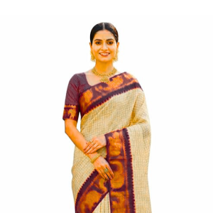 Arani semi silk Saree – Sandal body with Black Elephant Border Traditional Arani Saree