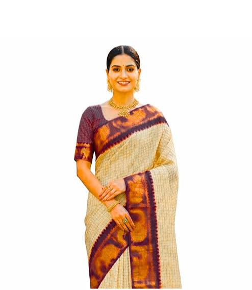 Sandal body with Black Elephant Border Traditional Arani Saree