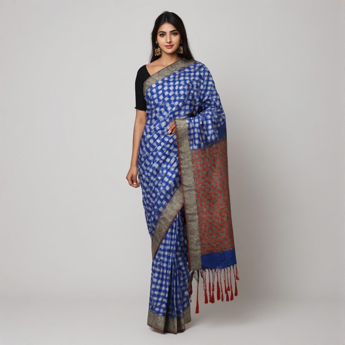 Women's Traditional Arani Cotton Saree - Checked Pattern