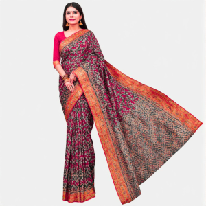 Womens Jacquard Arani Semi Soft Silk Zigzag Allself Sarees With Chit Pallu with Running Blouse