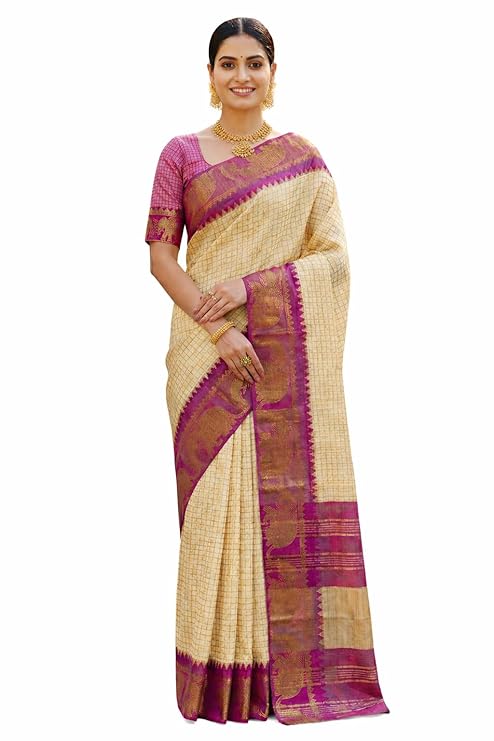 Sandal body with Black Elephant Border Traditional Arani Saree - Image 2