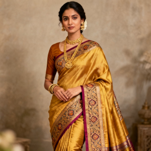 Arani Semi Soft Silk Hand Butta Sarees with Contrast Chit Pallu And Running Blouse